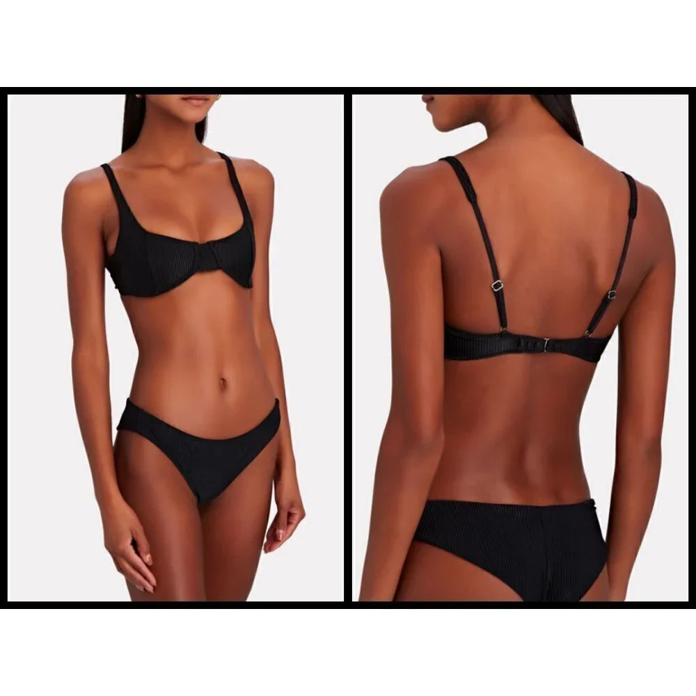 💕FRANKIE'S BIKINIS💕 Anna Ribbed Underwire Bikini Top ~ Black Small S NWT